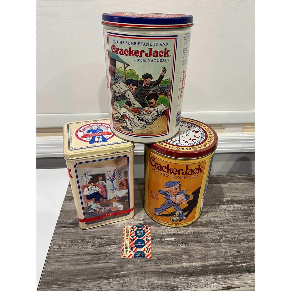 Vintage Cracker Jack 1990-93‎ Limited Edition Tin Lot 3 Tins & Sealed Prize